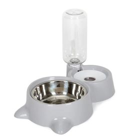 Pet Dog Cat Bowl Fountain Automatic Food Water Feeder Container For Cats Dogs Drinking Pet Articles  Pet Cat Water Dispenser (Color: Gray)