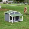 Dog House, Waterproof Dog Cage Kennel, Wooden Outdoor and Indoor Dog House, Raised Pet Kennel for Medium Dogs, Log Cabin Style with Porch